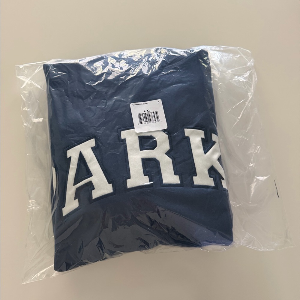 Parke Varsity Mockneck Sweatshirt Denim + White NWT - Picture 9 of 9